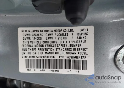 2012 Honda Civic Hybrid из США, поврежденный, VIN JHMFB4F35CS001309